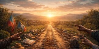 La izquierda, el pueblo y la historia que todavía se está escribiendo Camino inconcluso que se abre hacia un horizonte en construcción con símbolos de trabajo, libros y manos diversas.