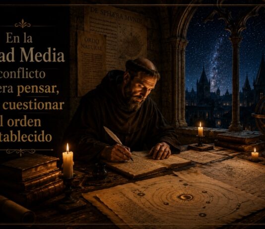 Hubo una etapa en la historia en que pensar no era seguro Un estudioso medieval trabaja entre manuscritos y mapas astronómicos mientras una nueva comprensión del universo comienza a emerger silenciosamente entre el orden intelectual de su tiempo.