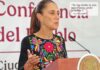 La cuarta opción: la verdad Claudia Sheinbaum habla en una conferencia desde el atril presidencial con el escudo nacional de México visible al frente. Viste un atuendo negro con bordados florales multicolores y hace un gesto con la mano mientras aparece sobre la imagen la frase: “Se les olvida la más importante: pedir pruebas”.