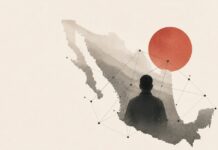 La sociología del crimen: otra manera de comprender el poder del crimen organizado en México Mapa conceptual de México con una figura humana y una red de conexiones que representa el estudio sociológico del crimen organizado.